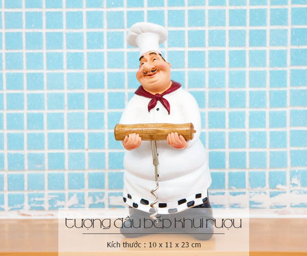 Tượng đầu bếp khui rượu trang trí quán ăn, bar, cà phê